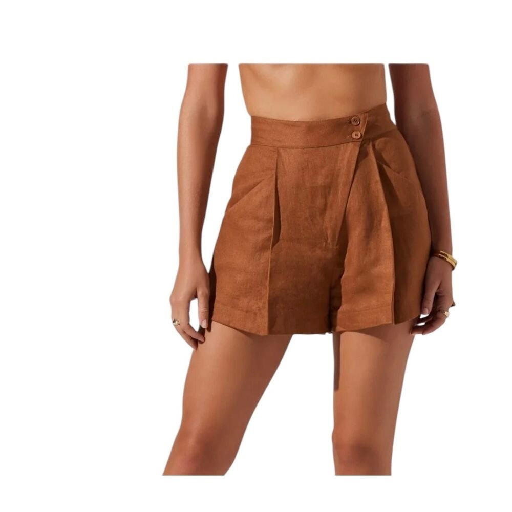 ASTR The Label Almond Linen High Waisted Pleated Shorts Brown ACP7307 Boho Quiet